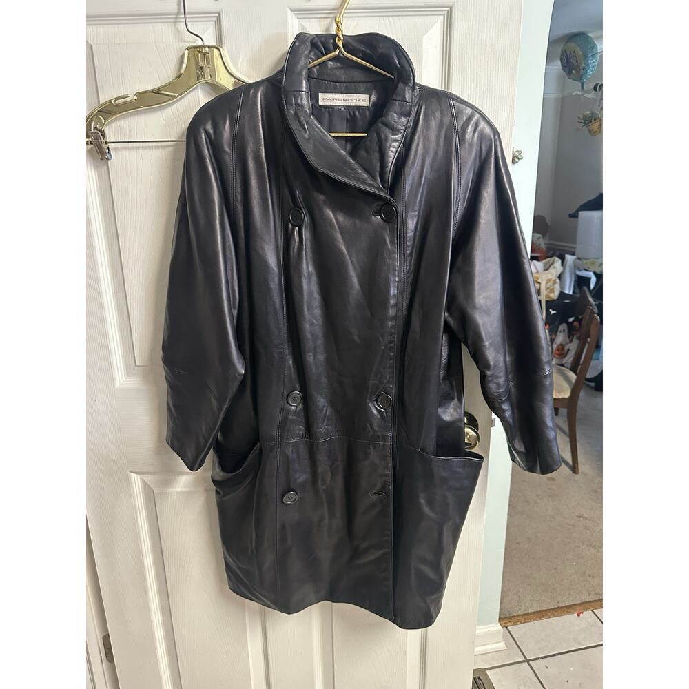VTG Fairbrooke Lamb Leather Double Breasted Black Jacket Coat 90s Med 8 42x36